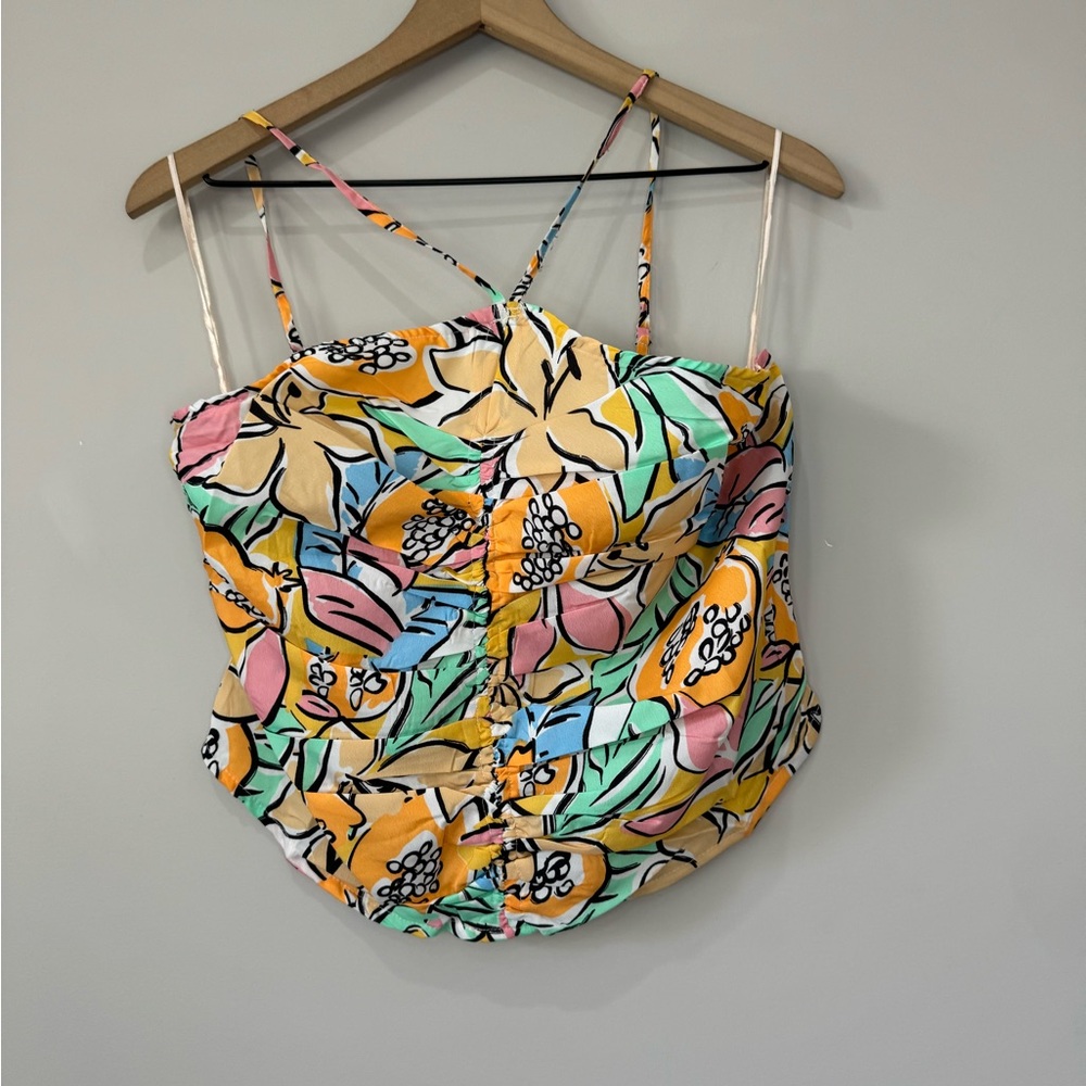 Soft Sport NWOT tropical colorful rushed front shirred back crop top size 2X
